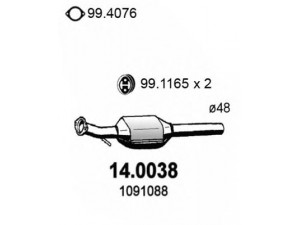 ASSO 14.0038 katalizatoriaus keitiklis 
 Išmetimo sistema -> Katalizatoriaus keitiklis
1061918, 1068782, 1087245, 1091086