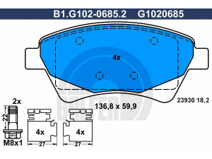 GALFER B1.G102-0685.2 stabdžių trinkelių rinkinys, diskinis stabdys 
 Techninės priežiūros dalys -> Papildomas remontas
41 06 012 41R, 41 06 087 13R, 77 01 207 184