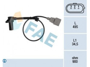 FAE 79311 jutiklis, alkūninio veleno impulsas; RPM jutiklis, variklio valdymas 
 Elektros įranga -> Jutikliai
077 905 381 G, 077 905 381 N