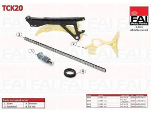 FAI AutoParts TCK20 pavaros grandinės komplektas 
 Variklis -> Variklio uždegimo laiko reguliavimo kontrolė -> Sinchronizavimo grandinė/įtempiklis/kreiptuvas -> Pavaros grandinės komplektas
11311439853