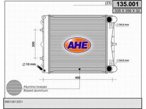 AHE 135.001 radiatorius, variklio aušinimas 
 Aušinimo sistema -> Radiatorius/alyvos aušintuvas -> Radiatorius/dalys
99610613251