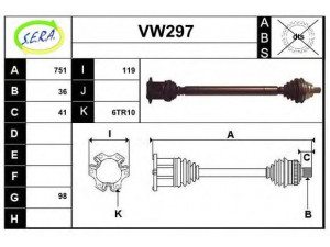 SERA VW297 kardaninis velenas 
 Ratų pavara -> Kardaninis velenas
1K0407272DQ, 1K0407454X