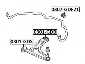 ASVA 0301-GDB valdymo svirties/išilginių svirčių įvorė 
 Ašies montavimas/vairavimo mechanizmas/ratai -> Valdymo svirtis/pasukamosios svirties sujungimas -> Montavimas/sutvirtinimas
51350-SAA-013, 51360-SAA-013, 51350-SAA-E01