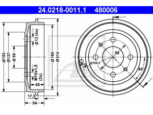 ATE 24.0218-0011.1 stabdžių būgnas 
 Stabdžių sistema -> Būgninis stabdys -> Stabdžių būgnas
46819776, 51863510, 51900803, 7599325
