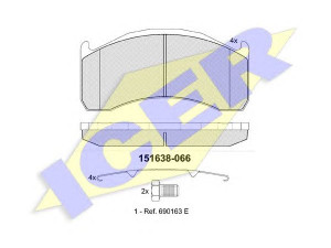 ICER 151638-066 stabdžių trinkelių rinkinys, diskinis stabdys 
 Techninės priežiūros dalys -> Papildomas remontas
2 076 811 5, 3 093 532