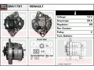 DELCO REMY DRA1791 kintamosios srovės generatorius 
 Elektros įranga -> Kint. sr. generatorius/dalys -> Kintamosios srovės generatorius
7700521119, 7700555163, 7700561518