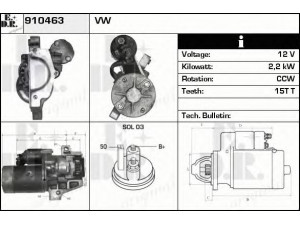 EDR 910463 starteris 
 Elektros įranga -> Starterio sistema -> Starteris
09A911023A, 09A911023B, S13-250