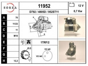 EAI 11952 starteris 
 Elektros įranga -> Starterio sistema -> Starteris
M0T84585, M2T42881, 233001F770