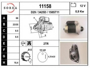 EAI 11158 starteris 
 Elektros įranga -> Starterio sistema -> Starteris
9549443080, 95580166