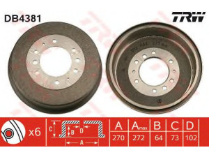TRW DB4381 stabdžių būgnas 
 Stabdžių sistema -> Būgninis stabdys -> Stabdžių būgnas
43206G9500