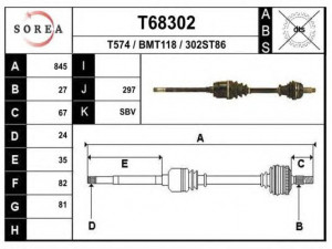 EAI T68302 kardaninis velenas 
 Ratų pavara -> Kardaninis velenas
31601225952, 31601226154
