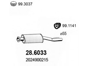 ASSO 28.6033 vidurinis duslintuvas 
 Išmetimo sistema -> Duslintuvas
2024900215, 2024901921