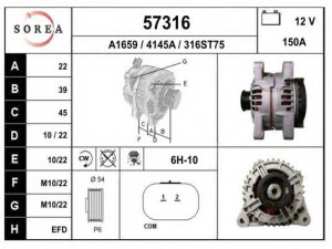 EAI 57316 kintamosios srovės generatorius
5705CA, 9646452480, 9649846780