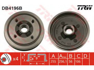 TRW DB4196B stabdžių būgnas 
 Stabdžių sistema -> Būgninis stabdys -> Stabdžių būgnas
7701463939, 7702085305
