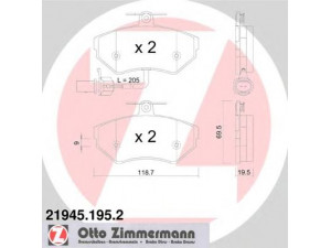 ZIMMERMANN 21945.195.2 stabdžių trinkelių rinkinys, diskinis stabdys 
 Techninės priežiūros dalys -> Papildomas remontas
8E0 698 151 B, 8E0 698 151 M