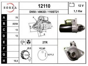 EAI 12110 starteris 
 Elektros įranga -> Starterio sistema -> Starteris
NAD101340