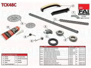 FAI AutoParts TCK48C pavaros grandinės komplektas 
 Variklis -> Variklio uždegimo laiko reguliavimo kontrolė -> Sinchronizavimo grandinė/įtempiklis/kreiptuvas -> Pavaros grandinės komplektas
0007680V001000000