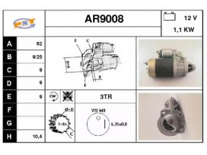 SNRA AR9008 starteris 
 Elektros įranga -> Starterio sistema -> Starteris
115000503000, 115000503001, 115000503003