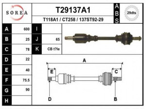 EAI T29137A1 kardaninis velenas 
 Ratų pavara -> Kardaninis velenas
3272L6, 3272V8, 95640036, 95655262