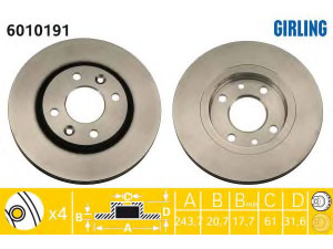 GIRLING 6010191 stabdžių diskas 
 Dviratė transporto priemonės -> Stabdžių sistema -> Stabdžių diskai / priedai
7700758901, 7701204954, 7701267954