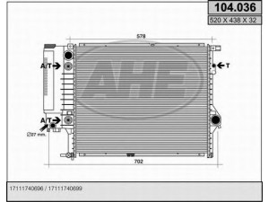 AHE 104.036 radiatorius, variklio aušinimas 
 Aušinimo sistema -> Radiatorius/alyvos aušintuvas -> Radiatorius/dalys
17111740696