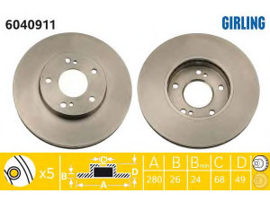 GIRLING 6040911 stabdžių diskas 
 Stabdžių sistema -> Diskinis stabdys -> Stabdžių diskas
402060V101, 402062Y504, 40206890