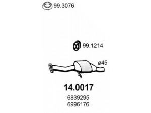 ASSO 14.0017 katalizatoriaus keitiklis 
 Išmetimo sistema -> Katalizatoriaus keitiklis
1030381, 1229697, 6839295, 6946368