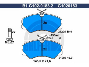 GALFER B1.G102-0183.2 stabdžių trinkelių rinkinys, diskinis stabdys 
 Techninės priežiūros dalys -> Papildomas remontas
95 640 895, 95 667 765, 9941208