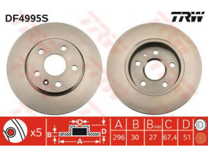 TRW DF4995S stabdžių diskas 
 Stabdžių sistema -> Diskinis stabdys -> Stabdžių diskas
13501307, 13502213, 569063, 569078