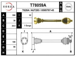 EAI T78059A kardaninis velenas 
 Ratų pavara -> Kardaninis velenas
443407271AT