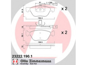 ZIMMERMANN 23222.190.1 stabdžių trinkelių rinkinys, diskinis stabdys 
 Techninės priežiūros dalys -> Papildomas remontas
77362228, 77362254, 9948092, 9949412