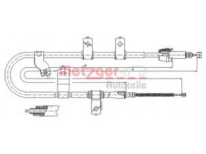 METZGER 17.2565 trosas, stovėjimo stabdys 
 Stabdžių sistema -> Valdymo svirtys/trosai
5991226150, 5991226550