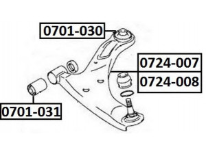 ASVA 0701-030 valdymo svirties/išilginių svirčių įvorė 
 Ašies montavimas/vairavimo mechanizmas/ratai -> Valdymo svirtis/pasukamosios svirties sujungimas -> Montavimas/sutvirtinimas
45201-78K00, 45201-65J00, 45202-78K00