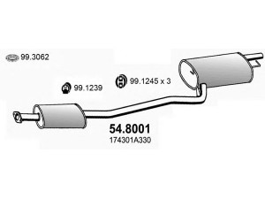 ASSO 54.8001 vidurinis / galinis duslintuvas 
 Išmetimo sistema -> Duslintuvas
1743002130, 174301A240, 174301A330
