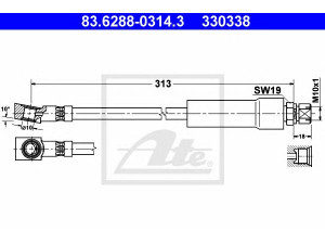 ATE 83.6288-0314.3 stabdžių žarnelė 
 Stabdžių sistema -> Stabdžių žarnelės
5 62 325, 90147349