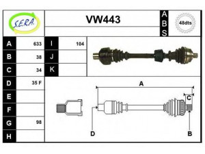 SERA VW443 kardaninis velenas 
 Ratų pavara -> Kardaninis velenas
1132484, 95VW3B436CA, 7M0407272BX