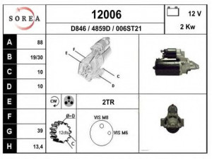 EAI 12006 starteris 
 Elektros įranga -> Starterio sistema -> Starteris
1385578, 95681447, 6C1T11000AB