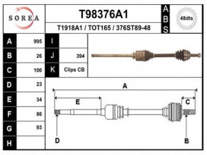 EAI T98376A1 kardaninis velenas 
 Ratų pavara -> Kardaninis velenas
43410-42120