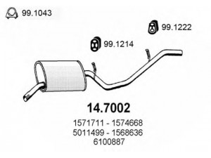 ASSO 14.7002 galinis duslintuvas 
 Išmetimo sistema -> Duslintuvas
1052384, 1568636, 1571646, 1571711