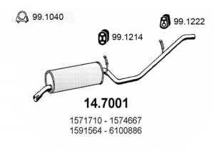 ASSO 14.7001 galinis duslintuvas 
 Išmetimo sistema -> Duslintuvas
1568635, 1571645, 1571710, 1574667