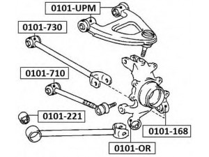 ASVA 0101-168 valdymo svirties/išilginių svirčių įvorė 
 Ašies montavimas/vairavimo mechanizmas/ratai -> Valdymo svirtis/pasukamosios svirties sujungimas -> Montavimas/sutvirtinimas
42304-30040, 42305-30040