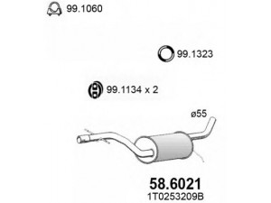 ASSO 58.6021 vidurinis duslintuvas 
 Išmetimo sistema -> Duslintuvas
1T0253209B