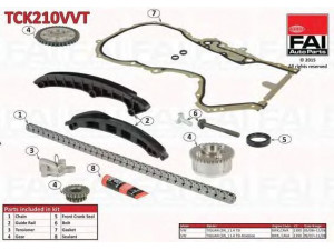 FAI AutoParts TCK210VVT pavaros grandinės komplektas 
 Variklis -> Variklio uždegimo laiko reguliavimo kontrolė -> Sinchronizavimo grandinė/įtempiklis/kreiptuvas -> Pavaros grandinės komplektas
