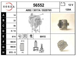 EAI 56552 kintamosios srovės generatorius 
 Elektros įranga -> Kint. sr. generatorius/dalys -> Kintamosios srovės generatorius
95VW10300EC
