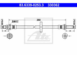 ATE 83.6339-0253.3 stabdžių žarnelė 
 Stabdžių sistema -> Stabdžių žarnelės
1648811, 6107582, 6129003, 81AB-2282-GA