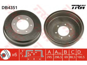 TRW DB4351 stabdžių būgnas 
 Stabdžių sistema -> Būgninis stabdys -> Stabdžių būgnas
4320637G10
