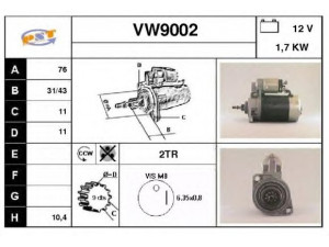 SNRA VW9002 starteris 
 Elektros įranga -> Starterio sistema -> Starteris
068911023E, 068911023EX