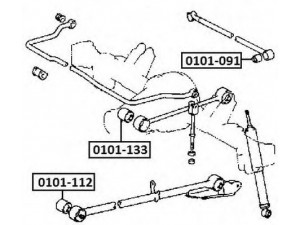 ASVA 0101-091 valdymo svirties/išilginių svirčių įvorė 
 Ašies montavimas/vairavimo mechanizmas/ratai -> Valdymo svirtis/pasukamosios svirties sujungimas -> Montavimas/sutvirtinimas
48706-26020, 48706-28010, 48706-28020