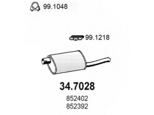 ASSO 34.7028 galinis duslintuvas 
 Išmetimo sistema -> Duslintuvas
852392EX, 852402, 90106078, 90114900