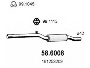 ASSO 58.6008 vidurinis duslintuvas 
 Išmetimo sistema -> Duslintuvas
161253209, 175253200, 533253209D